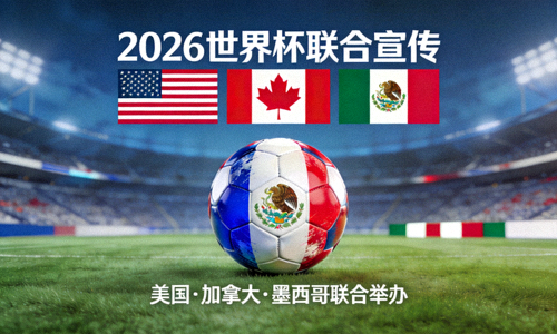2026世界杯三主办国联合宣传图 - 美国、加拿大、墨西哥国旗与足球